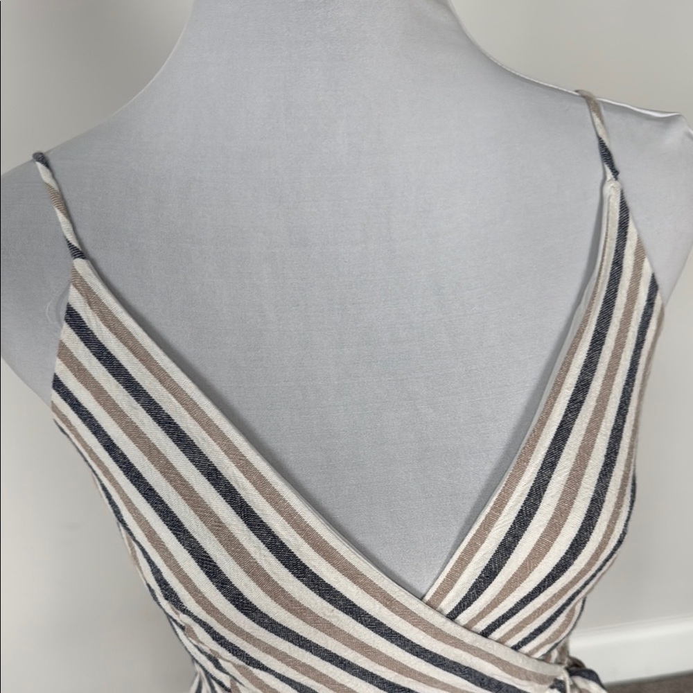 Sage Striped Faux Wrap Mini Dress in Blue and White‎ Sz SM - Picture 2 of 8